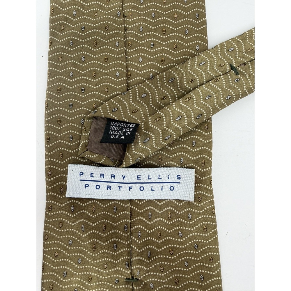 Perry Ellis Men's Gold Multi-Colored geometric wave 100% Silk Tie 57"x4"